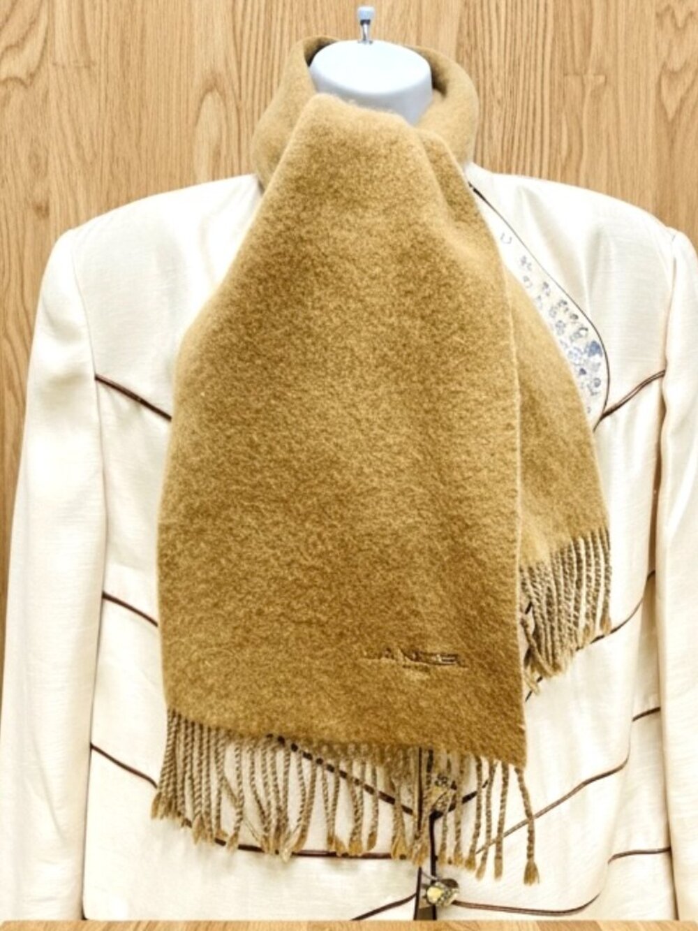 Lancel Paris   Reversible Wool Scaf 58"x10" Sand Beige  light gray Fringe(32 - Picture 3 of 13